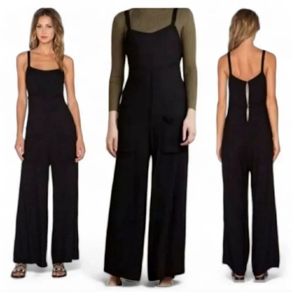 Anthropologie Lacausa Cleo Wool Blend Tie Back Jumpsuit in Tar Black Size XL